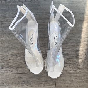 Clear Booties with white heel and silver detail